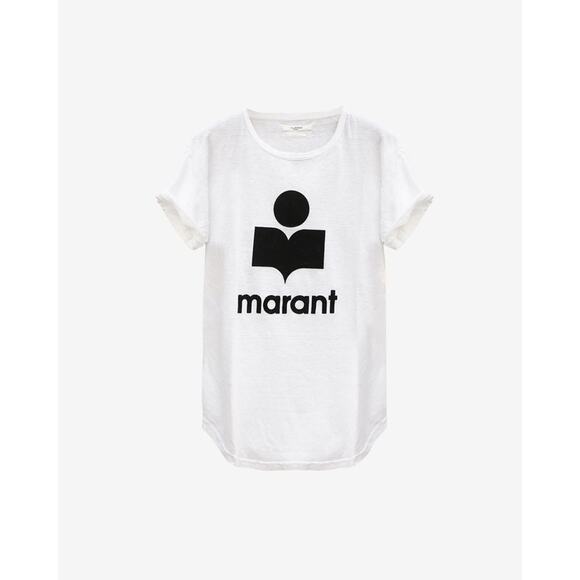 Isabel Marant Koldi Linen Logo T-Shirt - S - White - Picture 1 of 4